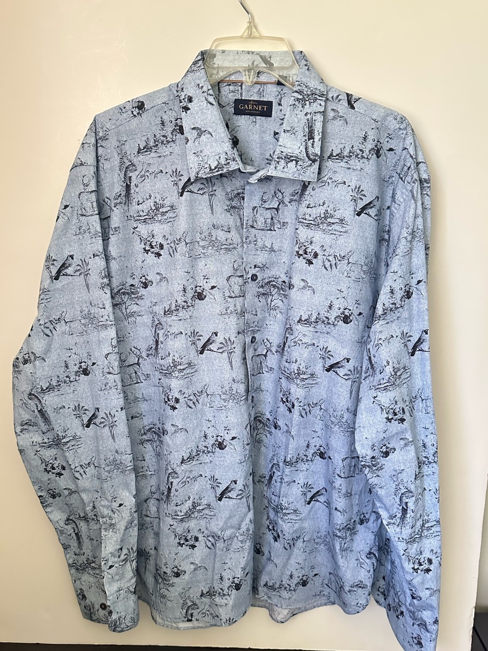 GARNET Toile de Jouy Wildlife Nature Landscape Long Sleeve Button Down Shirt~XXL
